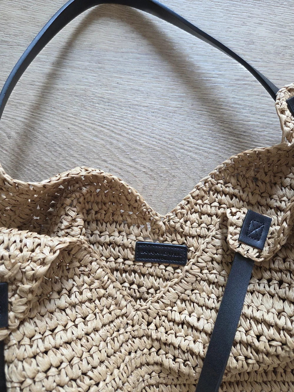 Banana Republic Woven Straw Tote Bag with Black Leather Straps